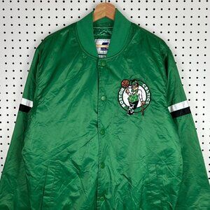 Boston Celtics Starter Jacket Size Medium Vintage 90s Green Satin Bomber NBA